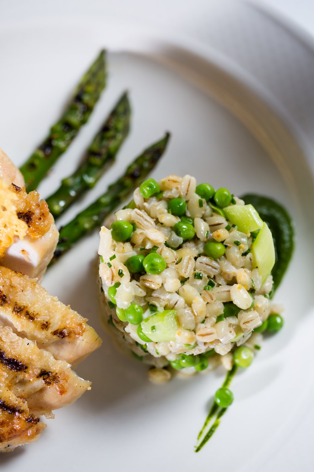 Chargrilled breast of Chicken, pearl barley 