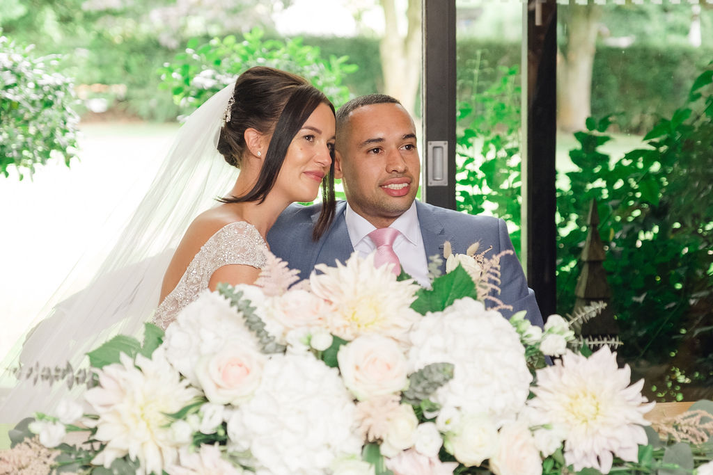 Civil Ceremony with garden backdrop 